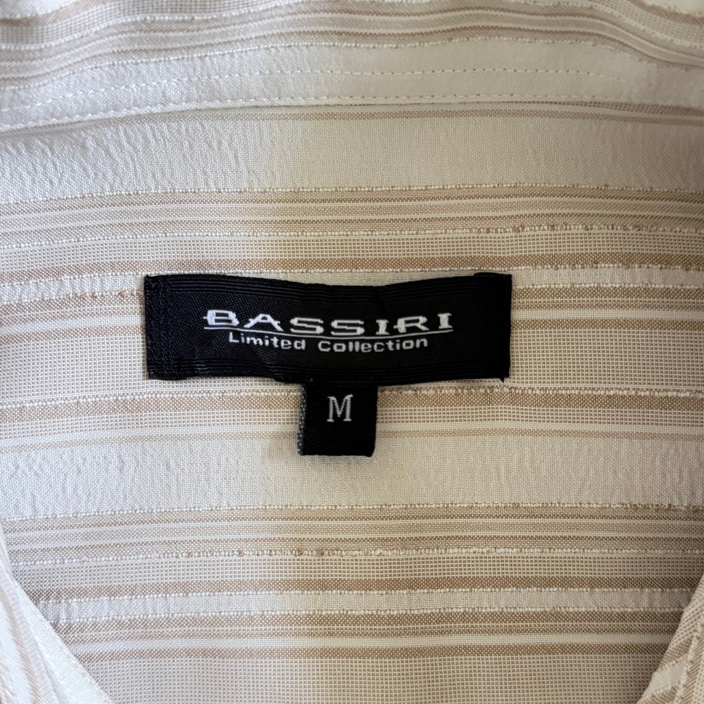 Bassiri Uomo‎ Mens M Tan Striped Microfiber Short Sleeve Button Up Casual Shirt - Picture 5 of 9